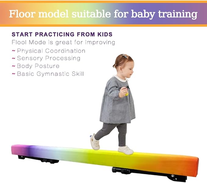 Adjustable&Foldable Gymnastics Balance Beam,6FT/8ft High-Low Level Floor Gymnastic Beam,No Tool Require, Gym Equipment for for Kids Children Girls Home Training