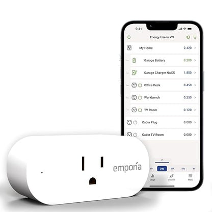 Emporia Energy Monitoring Smart Plug, WiFi Smart Outlet Plug Works with Alexa and Google Home - 15a WiFi Outlet with Timer, Mobile App, Home Energy Monitor, Scheduling - 2.4ghz WiFi Only (1 Pack)