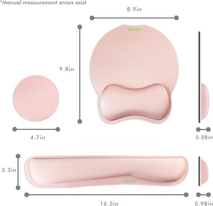 VAGAU Premium Keyboard Wrist Rest and Mouse Pad Wrist Support, Ergonomic Memory Foam Set for Office, Laptop, Mac, Computer and Gaming,Comfortable Typing &Wrist Pain Relief（Pink）