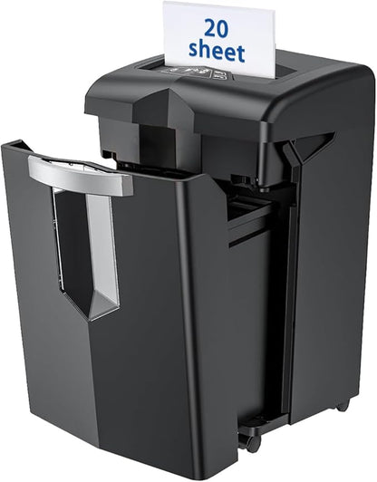 Bonsaii Shredder, 20 Sheets, Operates Continuously for 40 Minutes, P-4 Cross-Cut, Jam-Resistant Design, Safely Destroys CDs, Credit Cards, and Stapled Papers, Large 7-Gallon Bin Capacity