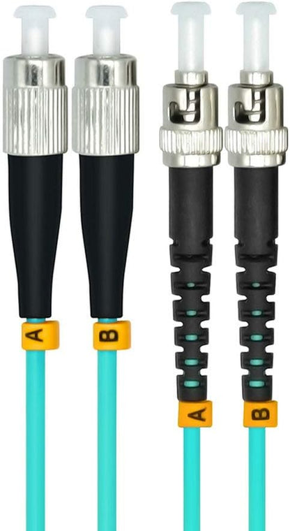 Jeirdus 15Meters 49ft FC to ST Duplex 50/125 10G OM3 Multi-Mode Fiber Optic Cable Jumper Optical Patch Cord FC-ST