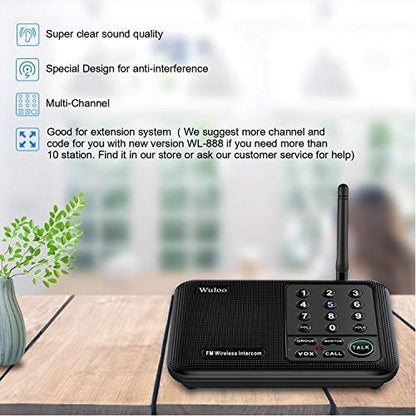 Wuloo Intercoms Wireless for Home 5280 Feet Range 10 Channel 3 Code, Wireless Intercom System for Home House Business Office, Room to Room Intercom, Home Communication System (3 Packs, Black)