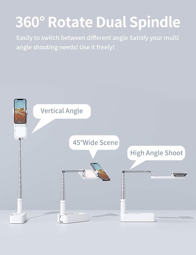 Viozon Extendable Selfie Stand 360° Rotation with Phone Holder, Rechargeable Wireless Foldable 7 Brightness LED Light for Live Streaming/YouTube/Tiktok/Video Recording/Photography/Reading (V6W)