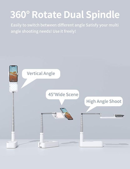 Viozon Extendable Selfie Stand 360° Rotation with Phone Holder, Rechargeable Wireless Foldable 7 Brightness LED Light for Live Streaming/YouTube/Tiktok/Video Recording/Photography/Reading (V6W)