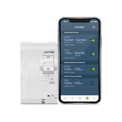 Leviton 2nd Gen Smart Circuit Breaker with Remote Control, Standard, 2-Pole 45 Amp, 120/240-Volt and 120/208-Volt, 10kA Interrupt Rating, LB245-ST