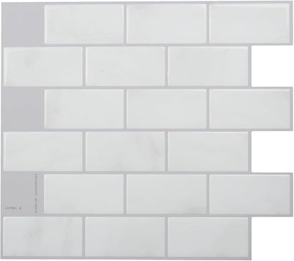 SMART TILES Peel and Stick Backsplash- 10 Sheets of 10.95" x 9.70" - 3D Adhesive Peel and Stick Tile Backsplash for Kitchen, Bathroom, Wall Tile, Subway Nero