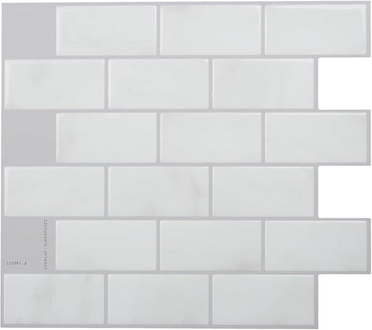 SMART TILES Peel and Stick Backsplash- 10 Sheets of 10.95" x 9.70" - 3D Adhesive Peel and Stick Tile Backsplash for Kitchen, Bathroom, Wall Tile, Subway Nero