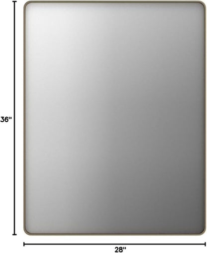 LOAAO 28”X36” Bronze Bathroom Mirrors for Vanity, Rounded Rectangle Brushed Bronze Metal Frame Mirror, Anti-Rust, Hangs Horizontally or Vertically