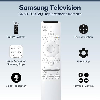 BN59-01312Q Samsung TV Remote Control Replacement for Smart TV - Easy Setup, Universal Remote, Streaming Shortcuts - Works with Samsung QLED, Frame, UHD, 4K, & LED Smart TVs