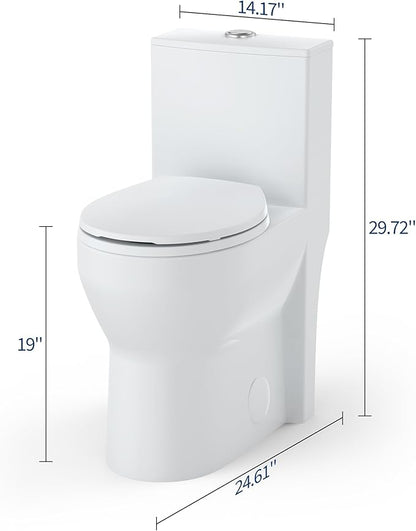 One Piece Toilet with 19" ADA Height, Round Bowl Design, Soft Closing PP Toilet Cover, Easy Clean Surface, Water Efficient Flush