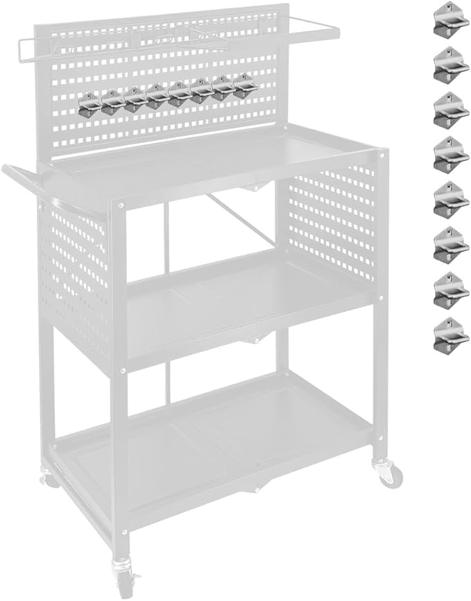 Lumizone Tool Cart 3-Tier Foldable Tool cart on Wheels DIY Use Tool Organization Tool Storage Mobility Transport Garage Organizers (Hook Set C)