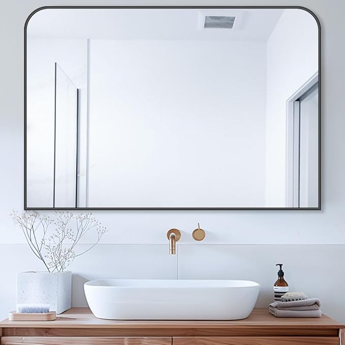 Bathroom Mirror, Wall Mirrors, Black Metal Framed Wall-Mounted Mirrors, Bathroom Vanity Mirror for Over Sink, Living Room, Bedroom, Entryway, 40x30 Inch, Black