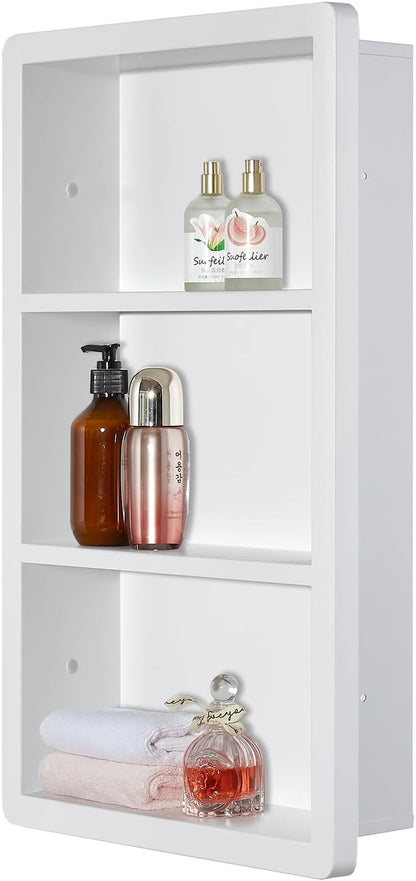 Recessed Medicine Cabinet No Mirror - 14x24 Bathroom Storage Wall Cabinet with 2 Shelves, 304 Stainless Steel Shower Niche, Matte White Waterproof for Bathroom, Toilet, Vanity