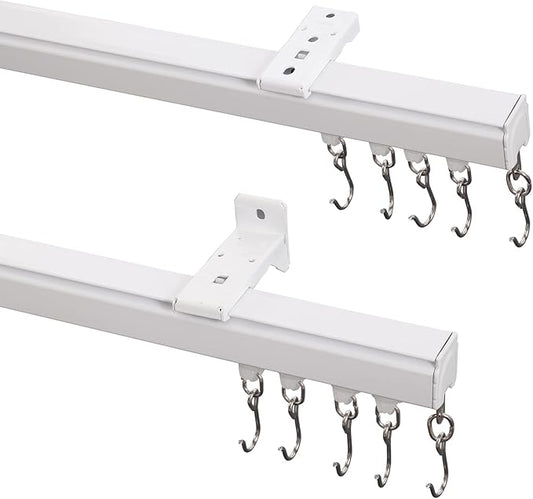 ChadMade Ceiling/Wall Mount Curtain Track Rod Set with Hooks, 6ft - 9ft Adjustable Length Window Rod Track Curtain Rail System For Living Room Bedroom, Work with Grommet and Pinch Pleated Curtain