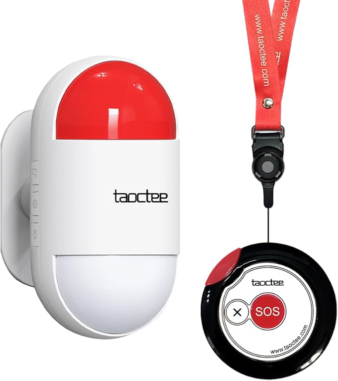 Panic Button Alarm for Security Emergency Remote Panic Alarm Siren for Home Strobe Siren,Lightweight and Compact Button with Lanyard,Emergency Alert System for House Business Shop(Battery/USB)