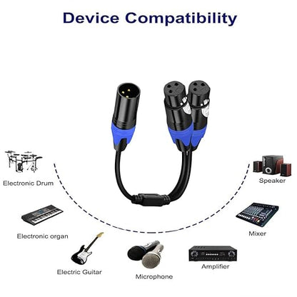 1 Male to 2 Female XLR Y Splitter Micrphone Cable,(11.8 inches / 2 Pack) 3pin Male to Dual Female Y-Splitter Balanced Mic Audio Cables for Stereo Mic to L & R Audio Track