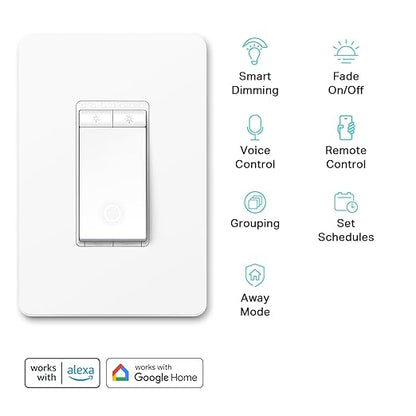 Kasa Smart Dimmer Switch HS220P3, Single Pole, Needs Neutral Wire, 2.4GHz Wi-Fi Light Switch Works with Alexa and Google Home, UL Certified,, No Hub Required, 3-Pack