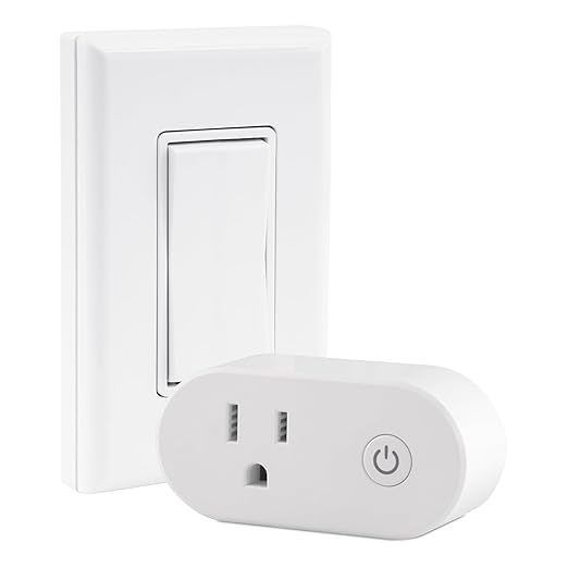 RunLessWire Wall Plug Bluetooth Battery-Free Wireless Light Switch Kit 30ft BLE Range Self-Powered by Kinetic Energy for Easy Control of Outlets: 1 Remote Switch Controls 1 Plug-in Receiver - White
