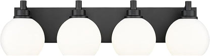 METWET Bathroom Light Fixtures, 4 Light Matte Black Vanity Light, 26 Inch Modern Wall Sconces with Globe Milk White Glass Shade, Vanity Lighting Fixtures Over Mirror, VL195-MB-ML-4