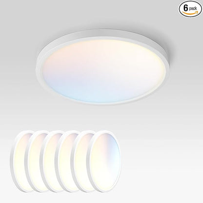 ASD LED 9" Round Flush Mount Ceiling Light Fixture, Low Profile Surface Lighting | 5CCT, Dimmable, Ultra-Thin, ETL Listed | 18W 1660LM 2700-6000K 120V | Kitchen, Bedroom, Hallway Lamp | White, 6 Pack