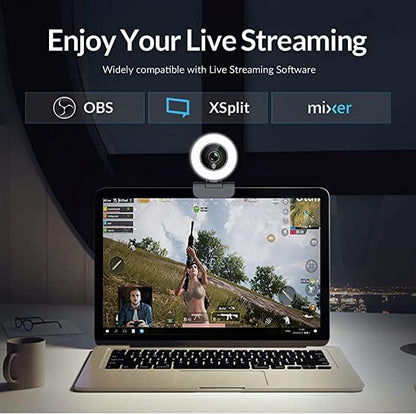 Angetube Streaming 1080P HD Webcam Built in Adjustable Ring Light and Mic. Advanced autofocus AF Web Camera for Google Meet Gamer Facebook YouTube Streamer
