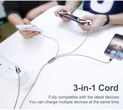 Multi USB Charging Cable 3A, (2Pack 6.6FT)3 in 1 Fast Charger Cord Connector with Dual Phone/Type C/Micro USB Port Adapter, Compatible with Tablets Phone 12 11 Pro 8 7 6 Samsung Galaxy(Charging Only)