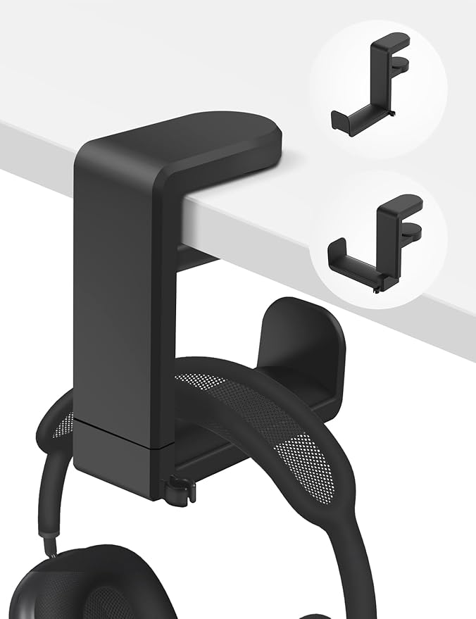 Celerion Headphone Hook - Under Desk Headphone Holder with 360-Degree Adjustable Rotation, Black