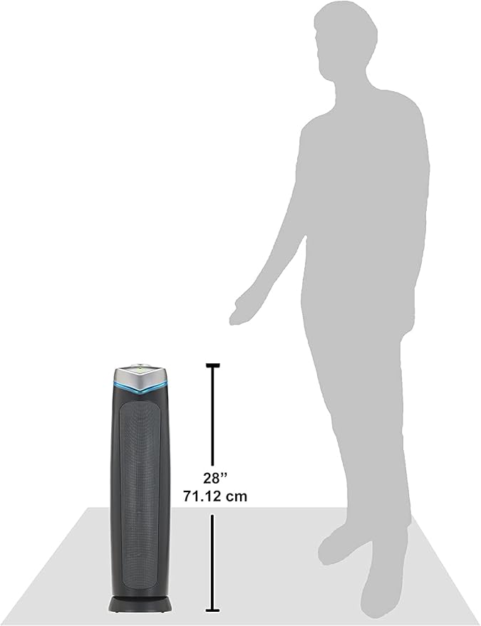 GermGuardian 3-In-1 HEPA Air Purifier for Home, Large Rooms Up To 915 Sq. Ft. with HEPA Air Filter, UV-C Light & Odor Reduction, AC5000E, 28" Tower, Gray