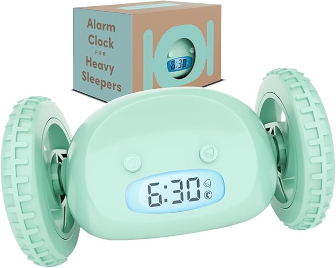 CLOCKY Extra Loud Alarm Clock for Heavy Sleepers on Wheels Rolls Runs Away Vibrating, Easy to Set Super Smart Snooze Digital Bed Shaker Alarm Clock Funny Gift for Adults Kids Teens Bedrooms (Mint)