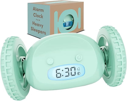 CLOCKY Extra Loud Alarm Clock for Heavy Sleepers on Wheels Rolls Runs Away Vibrating, Easy to Set Super Smart Snooze Digital Bed Shaker Alarm Clock Funny Gift for Adults Kids Teens Bedrooms (Mint)