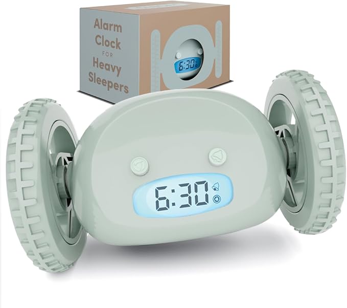 CLOCKY Extra Loud Alarm Clock for Heavy Sleepers on Wheels Rolls Runs Away Vibrating, Easy to Set Super Smart Snooze Digital Bed Shaker Alarm Clock Funny Gift for Adults Kids Teens Bedrooms (Sage)