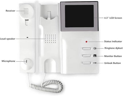 AMOCAM Video Door Phone System, 4.3 Inches Clear LCD Monitor Wired Video Intercom Doorbell Kits, IR Night Vision Outdoor Camera Door Intercom, Doorphone Telephone Style for Home Improvement