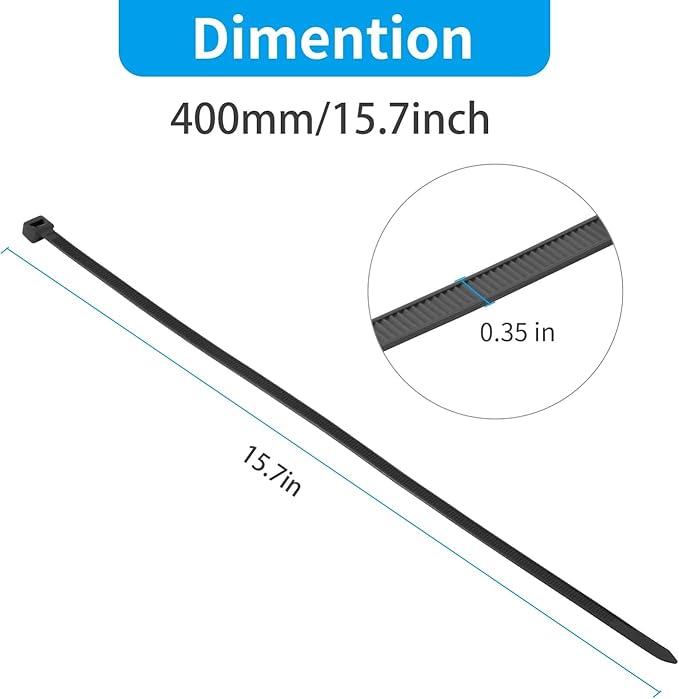 XINGO 16 Inch Black Large Zip Ties Heavy Duty 500 Pack, 200 LBS Ultra Strong Plastic Wire Ties, Large Cable Ties Extra Long Tie Wraps, Indoor and Outdoor UV Resistant