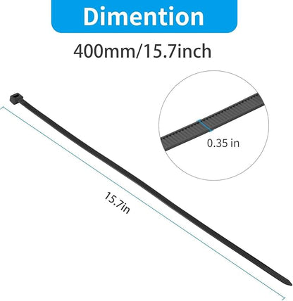 XINGO 16 Inch Black Large Zip Ties Heavy Duty 500 Pack, 200 LBS Ultra Strong Plastic Wire Ties, Large Cable Ties Extra Long Tie Wraps, Indoor and Outdoor UV Resistant