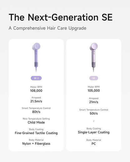 Laifen Hair Dryer SE 2, 200 Million Negative Ionic Blow Dryer with Child Mode and 108,000 RPM Brushless Motor, 1400W Powerful Fast Drying High-Speed Low Noise Hairdryer with Magnetic Attachments