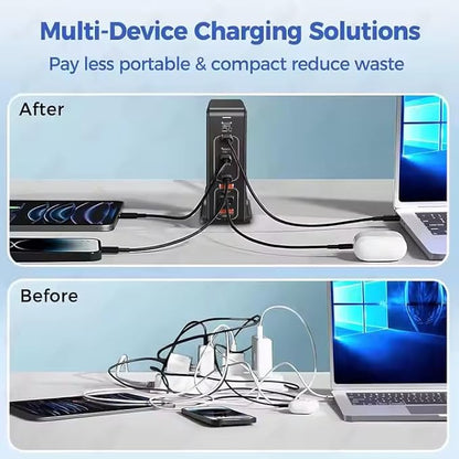 268W GaN USB Type C Charger 8 Ports Fast Charging Station PD QC4.0, USB C Laptop Charger Compatible with MacBook Pro/Air, iPads, Samsung Galaxy Note, iPhone 16/15/14/13/12 Mini/Pro/Pro Max