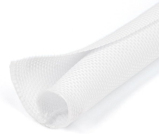 HOLED 1-1/4 inch Split Braided Cable Management Sleeve for USB Cable Power Cord Audio Video Cable, Wire Loom Cord Protector from Cat Dog Chewing (White, 10FT)