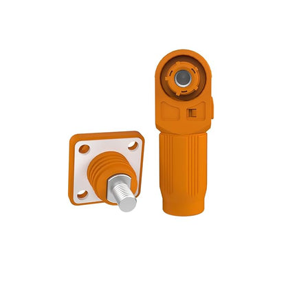 70A Battery Energy Storage Connector, 10mm² High Current Connectors IP67 Waterproof Stud Wiring Power Adapter Quick Plug Terminal Right Angle Plug and Socket (1000V Orange)