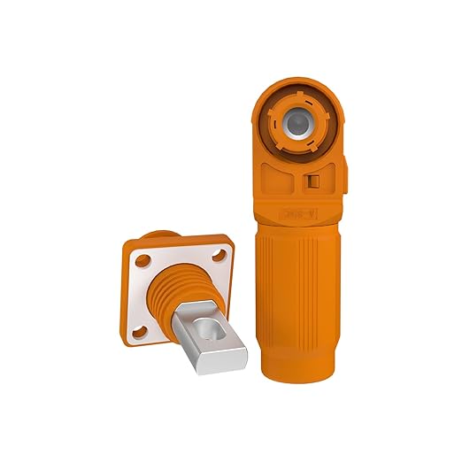 150A Battery Energy Storage Connector, 35mm² High Current Connectors IP67 Waterproof Copper Plate Wiring Power Adapter Quick Plug Terminal Right Angle Plug and Socket (1500V Black+Orange)