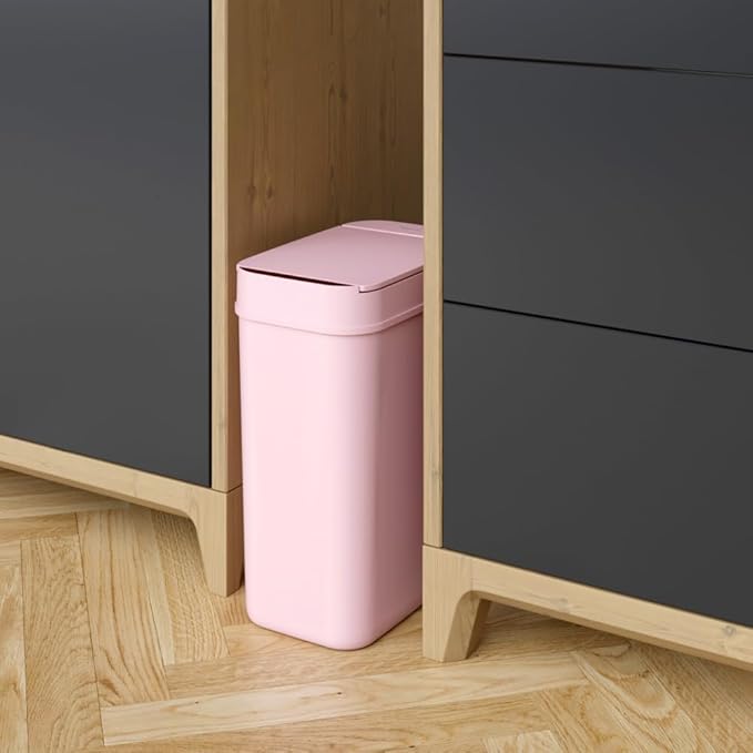 iTouchless 3 Gallon Sensor Pink Bathroom Trash Can, 10 Liter Small Slim Automatic Touchless Garbage Bin with Lid, Smart Narrow Motion Control Commercial Waste Basket for Bedroom, Office