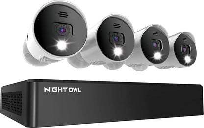 Night Owl Sp, Llc 8 Channel Bluetooth Video Home Security Camera System with (4) Wired 4K UHD Indoor/Outdoor Spotlight Cameras Audio and 1TB Hard Drive White, WM-BTD881-4LSA