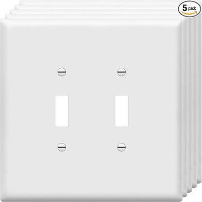 ENERLITES Jumbo Double Toggle Switch Cover, Large Two Gang Light Switch Wall Plate, Gloss Finish, Oversized 2-Gang 5.5" x 5.5", Polycarbonate Thermoplastic, UL Listed, 8812O-W-5PCS, White, 5 Pack