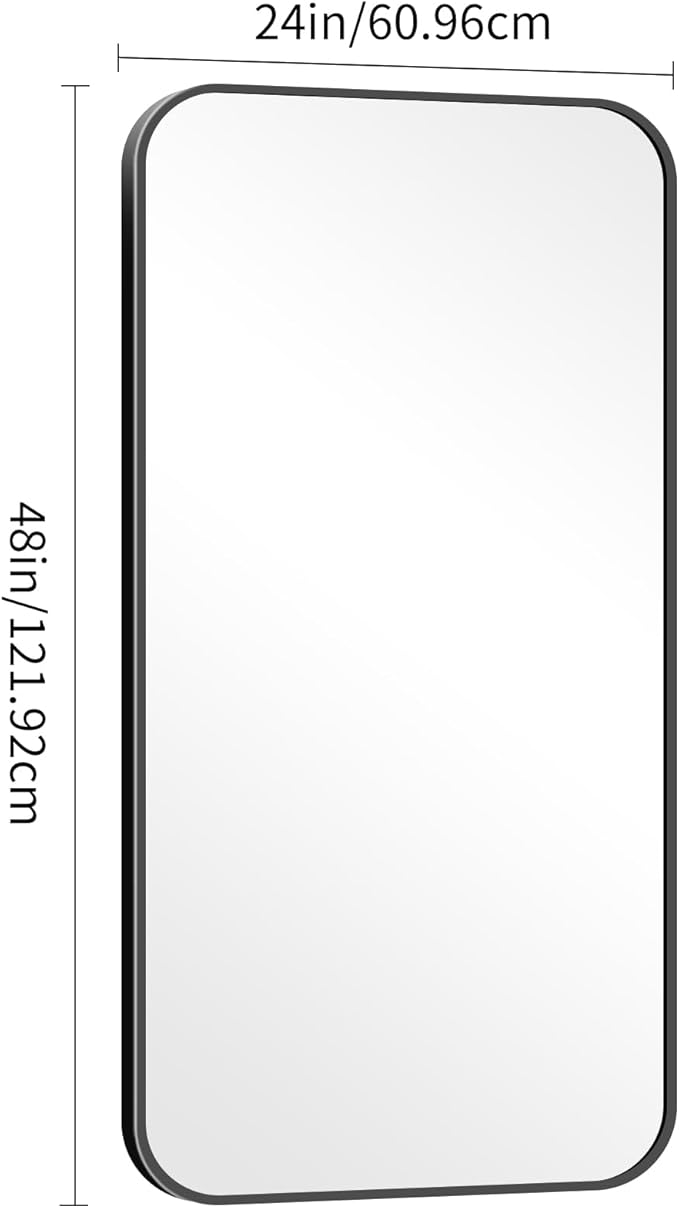24" x 48"Bathroom Mirror, Matte Black Wall Mirror with Metal Frame, Decorative Rectangular Vanity Mirror for Bedroom Bathroom Living Room Entryway (Horizontal/Vertical)