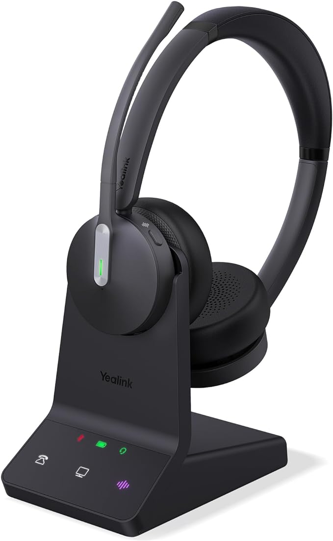 Yealink WH64 DECT & Bluetooth Dual UC Zoom Wireless Headset, 606 ft Range On Ear Work Headphones with 3X Noise Cancelling Mic, 32H Talk Time, Ringer, Office Headsets for Desk Phone, PC,Cellphone