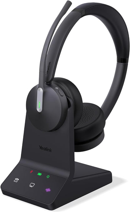 Yealink WH64 DECT & Bluetooth Dual UC Zoom Wireless Headset, 606 ft Range On Ear Work Headphones with 3X Noise Cancelling Mic, 32H Talk Time, Ringer, Office Headsets for Desk Phone, PC,Cellphone