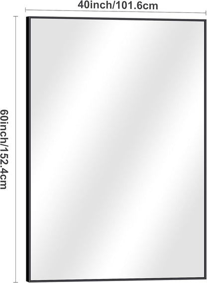 Black Bathroom Mirror for Wall, 60x40 Inch Rectangle Mirrors with Metal Frame, Modern Vanity Wall Mirror Decor for Entryway Hangs, Bathroom Living Room Horizontal or Vertical