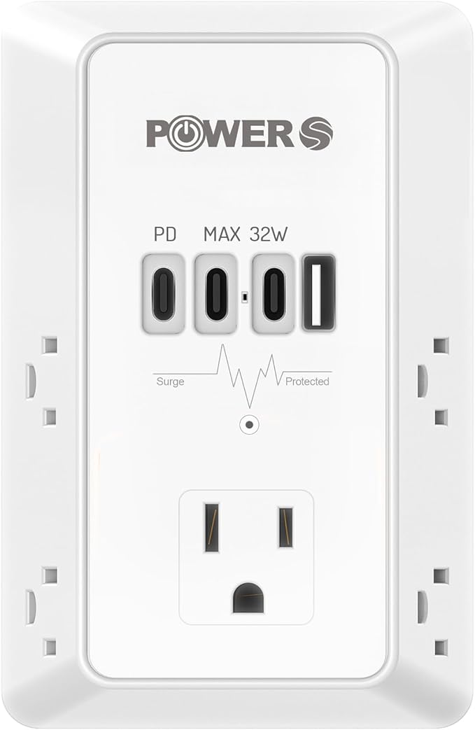 20W PD Fast Charging Wall Outlet with USB Ports (3C1A), Electrical Outlet Extender, Surge Protector, Wall Plug Adapter for Multiple Devices, Wall Socket Expander