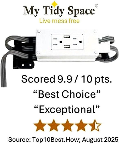 My Tidy Space Low Profile (2) PD30W USB-C (2) 15 Amp in Drawer Docking Station Outlet Plugs with Retractable arm
