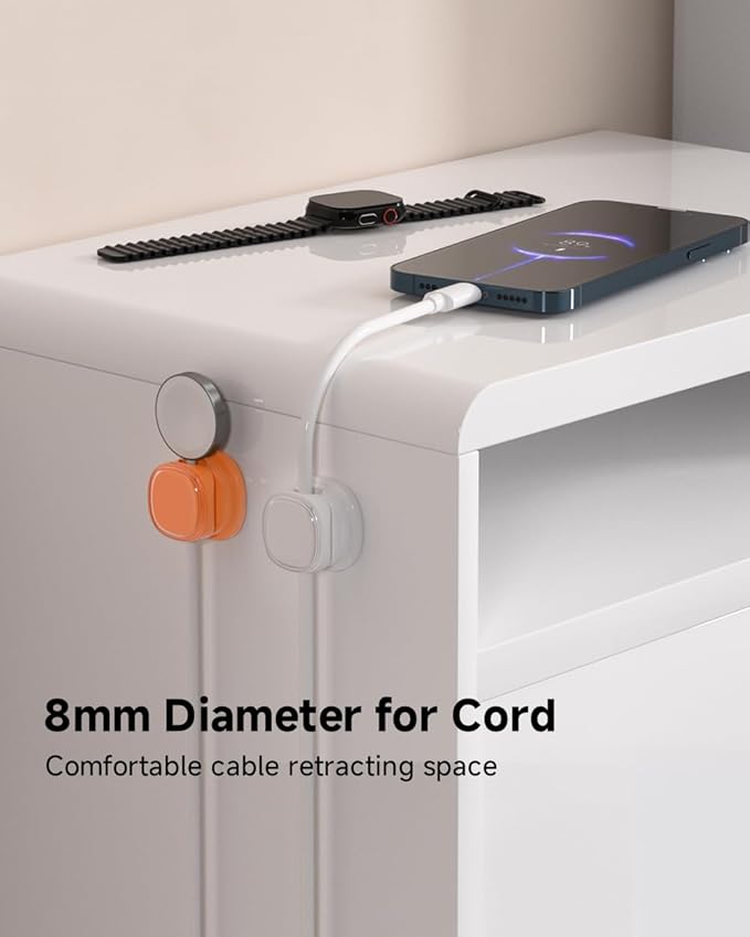 9 Pack Cord Organizer, Spring Cable Management, Adhesive Cute Cable Holder Clips, Phone Charger Wire Keeper for Desk Nightstand Car Office (9-Pack White_Orange_Black)