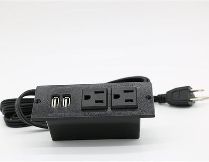 Desktop Power Strip with 2 Outlets 2 USB 2.1A Insert Mounting Built in Desk Table Sofa Cabinet Nightstand